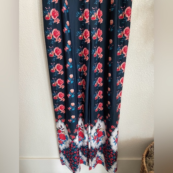 Navy floral print wide leg jumpsuit - Picture 3 of 11